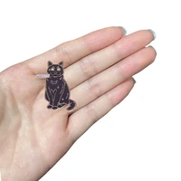 d0329 gray cat enamel pin custom funny animal hat brooches shirt lapel bag cute badge cartoon kitten jewelry gift for friends