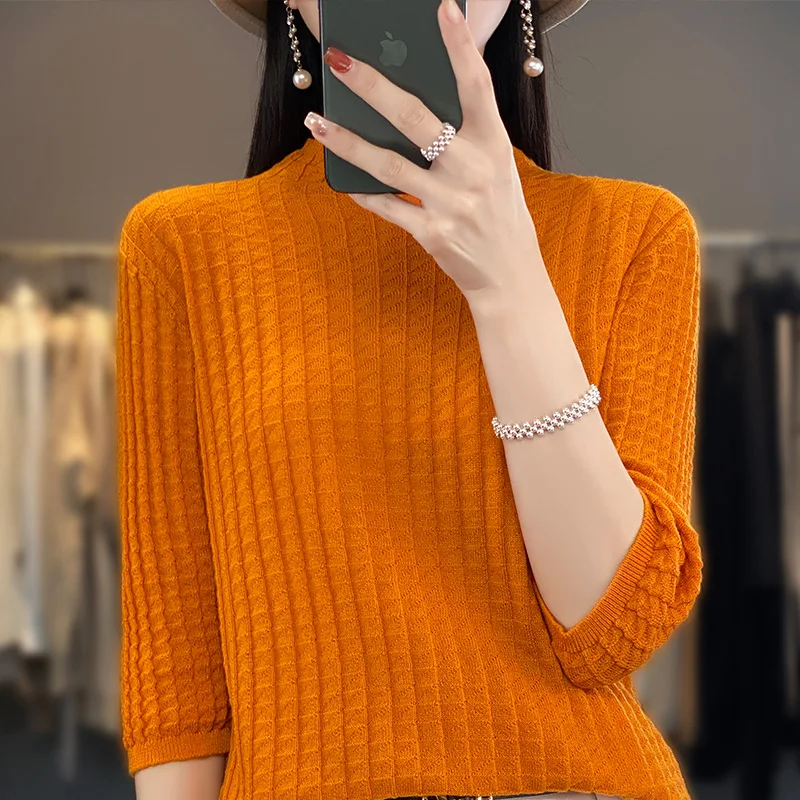 

2023 Women's New Half High Collar Cashmere Pullover Spring/Summer/Autumn Solid Color Wool Women's High Quality Sweater Fashion P