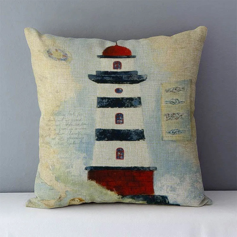 

Lighthouse Printed Home Decorative Cushions For Sofa 45x45cm Cozy Couch Cushion Cover Square Bed Pillow Covers Flax Linen Fabric