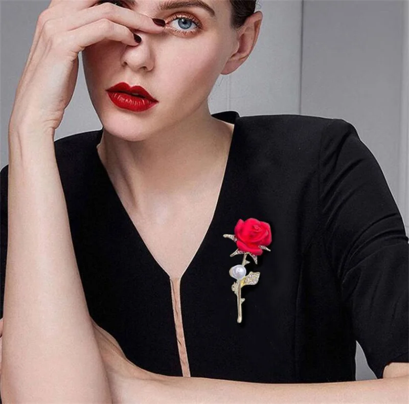 

Beauty Rose Brooch for Women Fashion Engagement Jewelry Accessories Gold Silver Plated Beautiful Red Rose Brooch Gift for Her