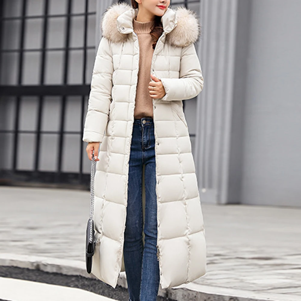 Long Winter Coat Women Parkas Slim Casual Hooded Fur Collar Warm Jacket Outerwear Coat Streetwear Chaqueta Mujer Veste Femme