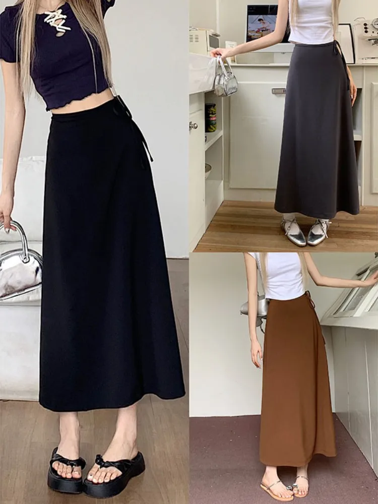 Женская Длинная Юбка-миди с высокой талией и разрезом сзади 3 цвета