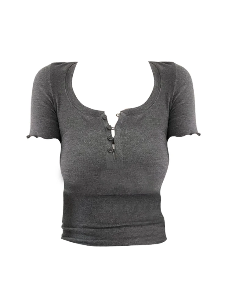 

2023 Women's Sexy T-Shirt Trendy Grey Crop Top Girl Short Sleeve Harajuku Fashion Vintage 90s Y2k Funny Black Tee Tops Summer