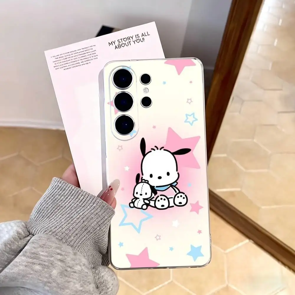 Фото Милый мультяшный чехол T-Pochacco-o для телефонов Samsung S25, S24, S21, S22, S23, S30, Ultra, S20, Plus, FE, Note, 10, 9, 5G, прозрачный №2