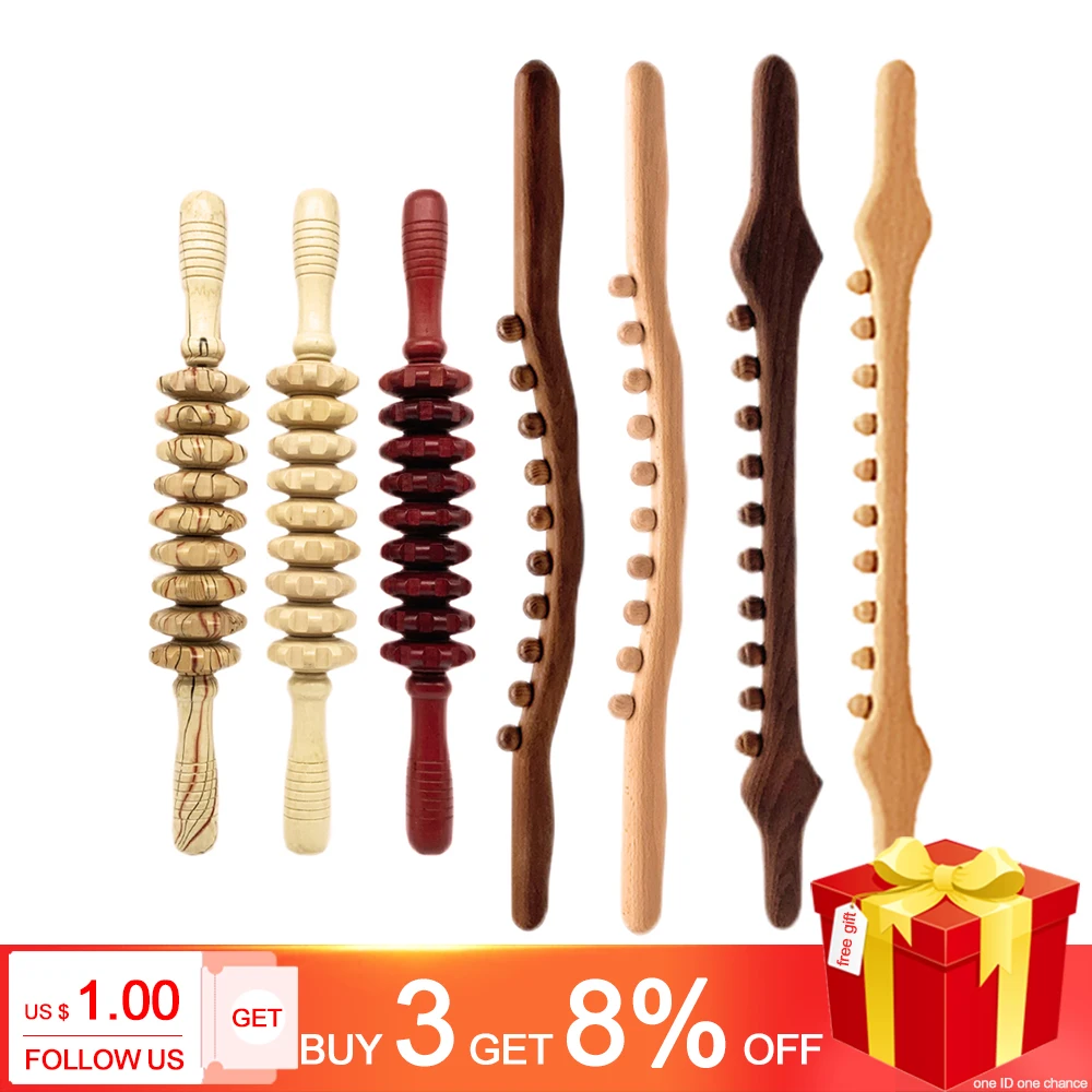

Wooden Exercise Roller Sport Injury Gym Body Leg Trigger Point Muscle Massager Stick Madera Terapia Corporal Guasha Therapy Tool