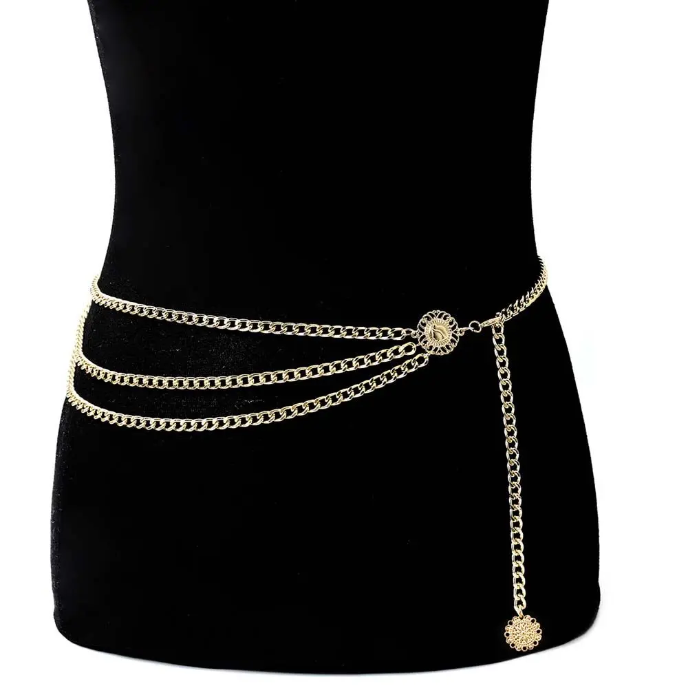 

Adjustable Alloy Chains Round Pendant Three-layer Sun Flower Aluminum Chain Metal Belts Waist Chain Women Body Chain