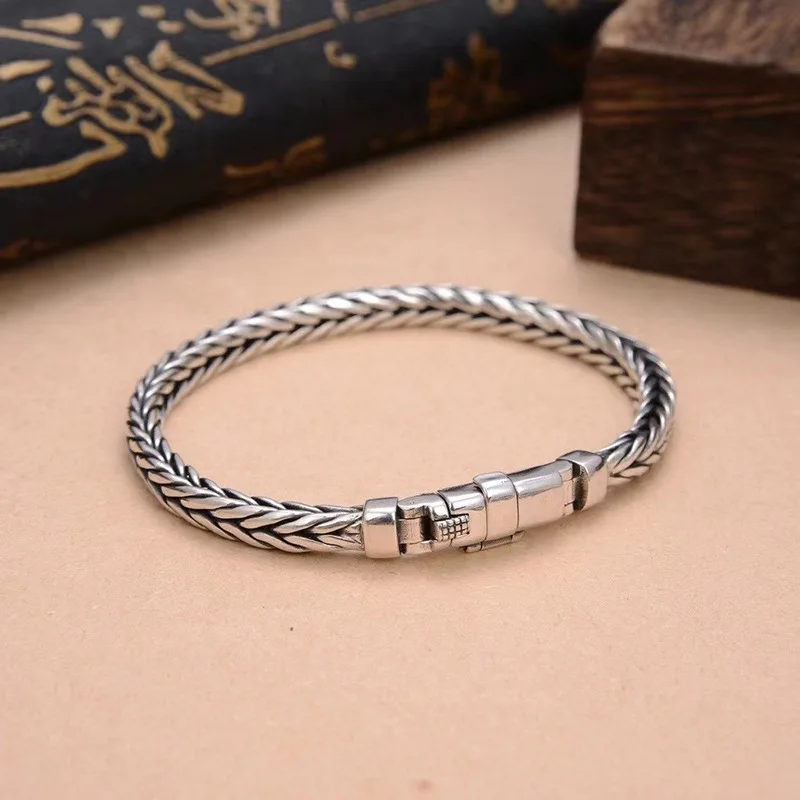 

The new S925 silver Thai silver contracted wind ancient hand woven bracelet male best Mr Ring