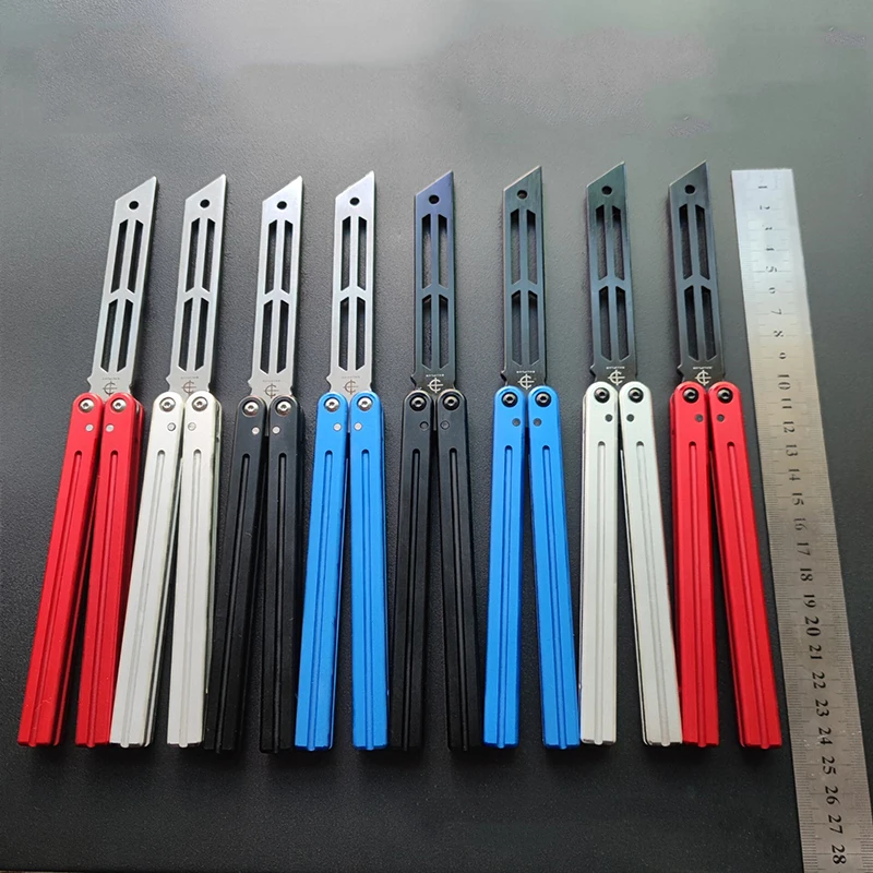 Baliplus SQUID Triton V2 Butterfly Training Knife Bushings Channel Aluminum Handle 440 Blade Balisong Trainer Xmas Gift