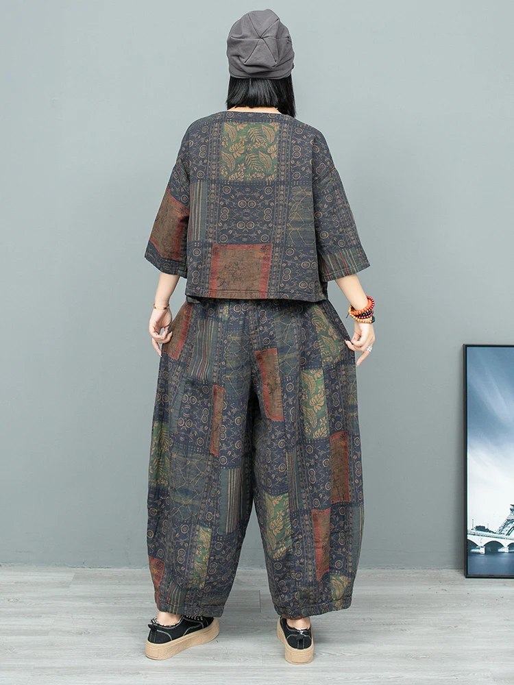 Женские брюки из хлопка и льна с принтом тыквы осень 2023 свободные LX2207