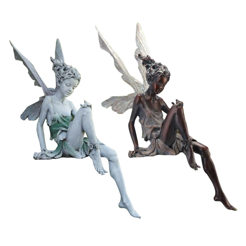 

New Resin Fairy Statue Craft Gentle Sitting Fairy Statue Ornament Sculptures For Garden Yard Lawn Fountain Pond Area Decoration