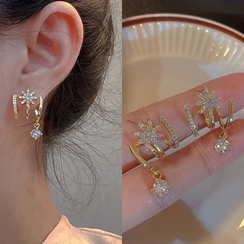 

Dainty Zircon Octagonal Eight Star Claw Stud Earrings For Women Korean Shiny Vintage Ear Stud Fashion 2022 Trend Jewelry Wedding