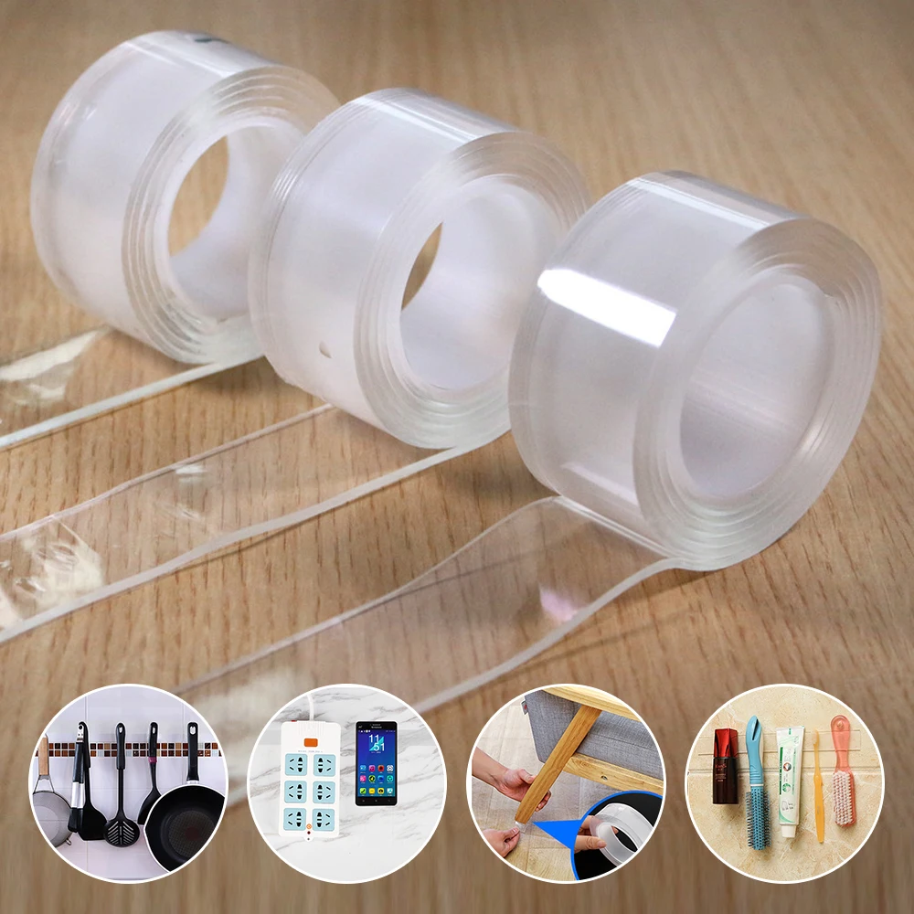 

1/2/3/5 Meters Double Side Tape Feature Waterproof Reusable Adhesive Transparent Glue Stickers Suit for Home Bathroom Decoration