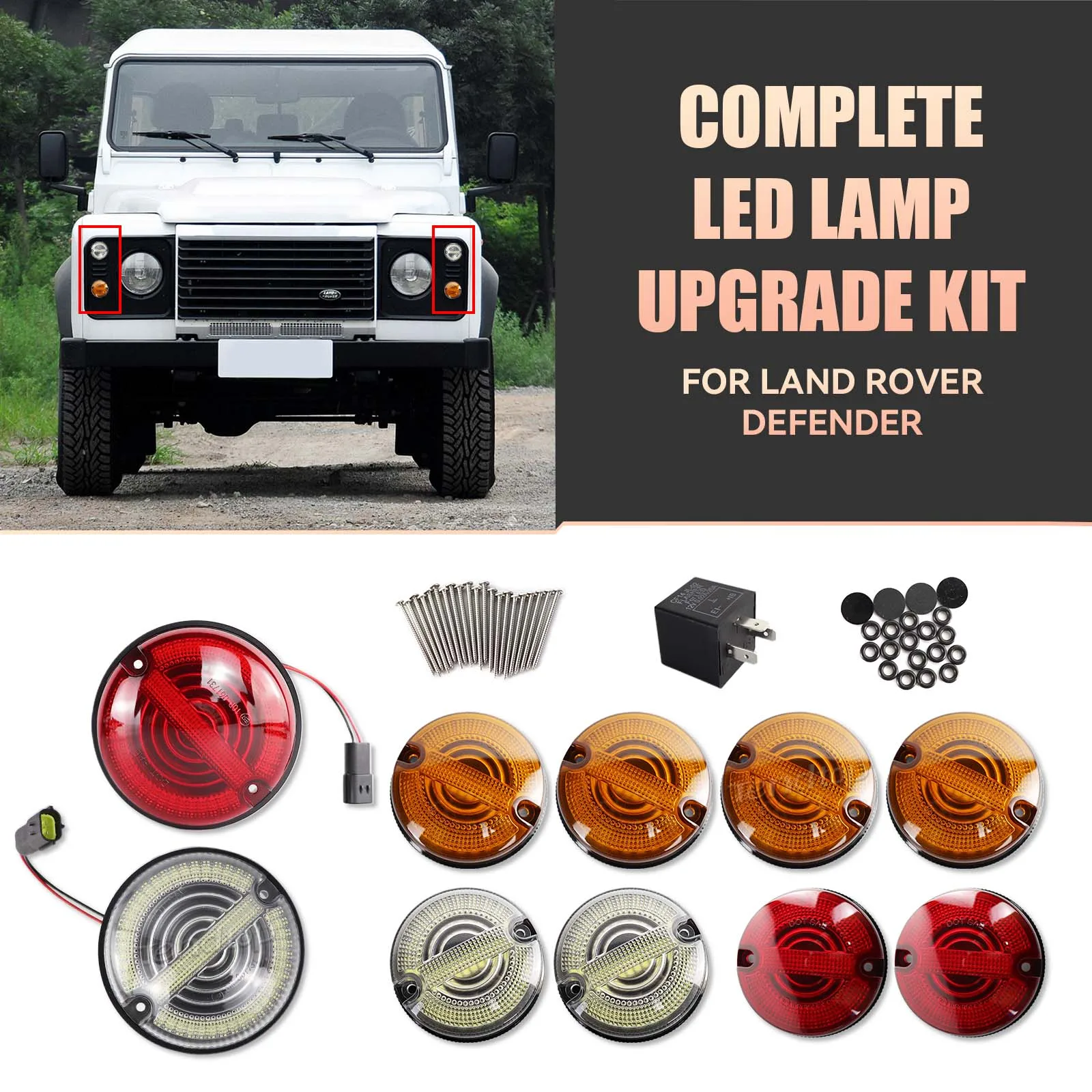 Фото Комплект из 10 светодиодных ламп для полной модернизации Land Rover Defender 90 110 130 1995-2016: указатели поворота/габаритные огни/стоп-сигналы №2
