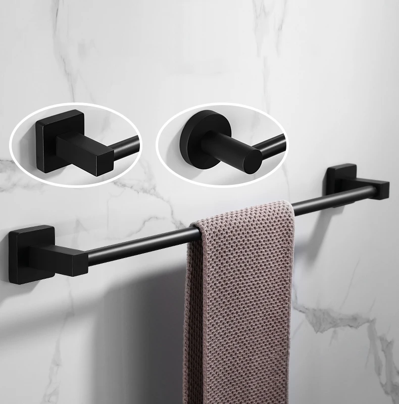 

Bathroom Black Towel Rack Wall-mounted Black Toilet Space Aluminum Towel BarStorage Rail Shelf Bathroom Accessories