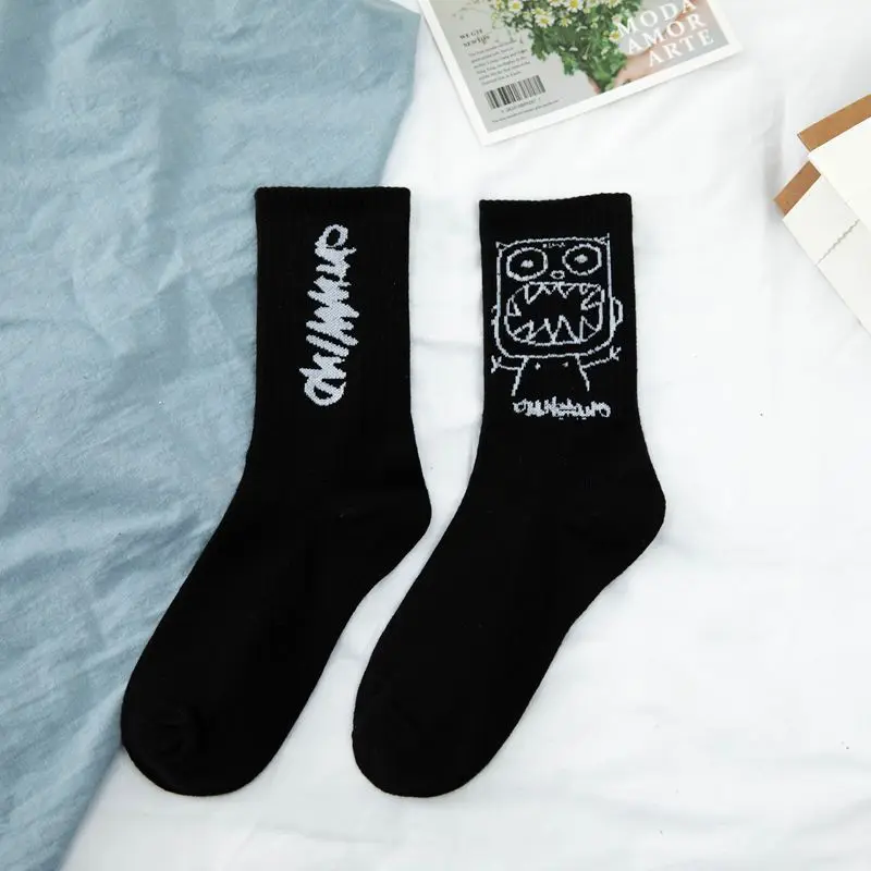 5 Pairs Korean Style Harajuku Skateboard Long Sock Creative Lightning Hip Hop Style Socks Unisex Street Funny Happy Couple Socks
