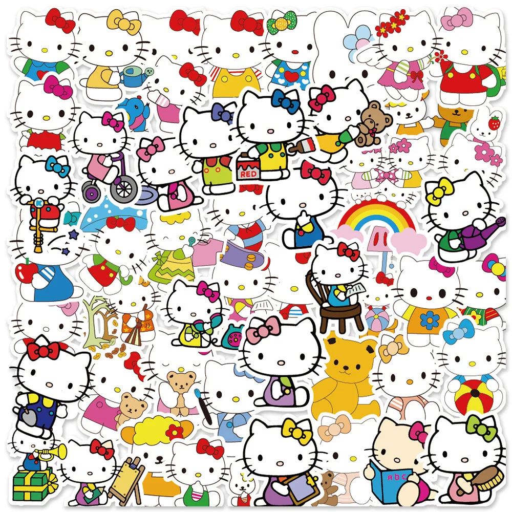50PCS Cartoon Cute Hello Kitty Sticker Aesthetic Waterproof Kawaii Girls Decals DIY Luggage Scrapbooking Laptop Sticker Kid Toy images - 6
