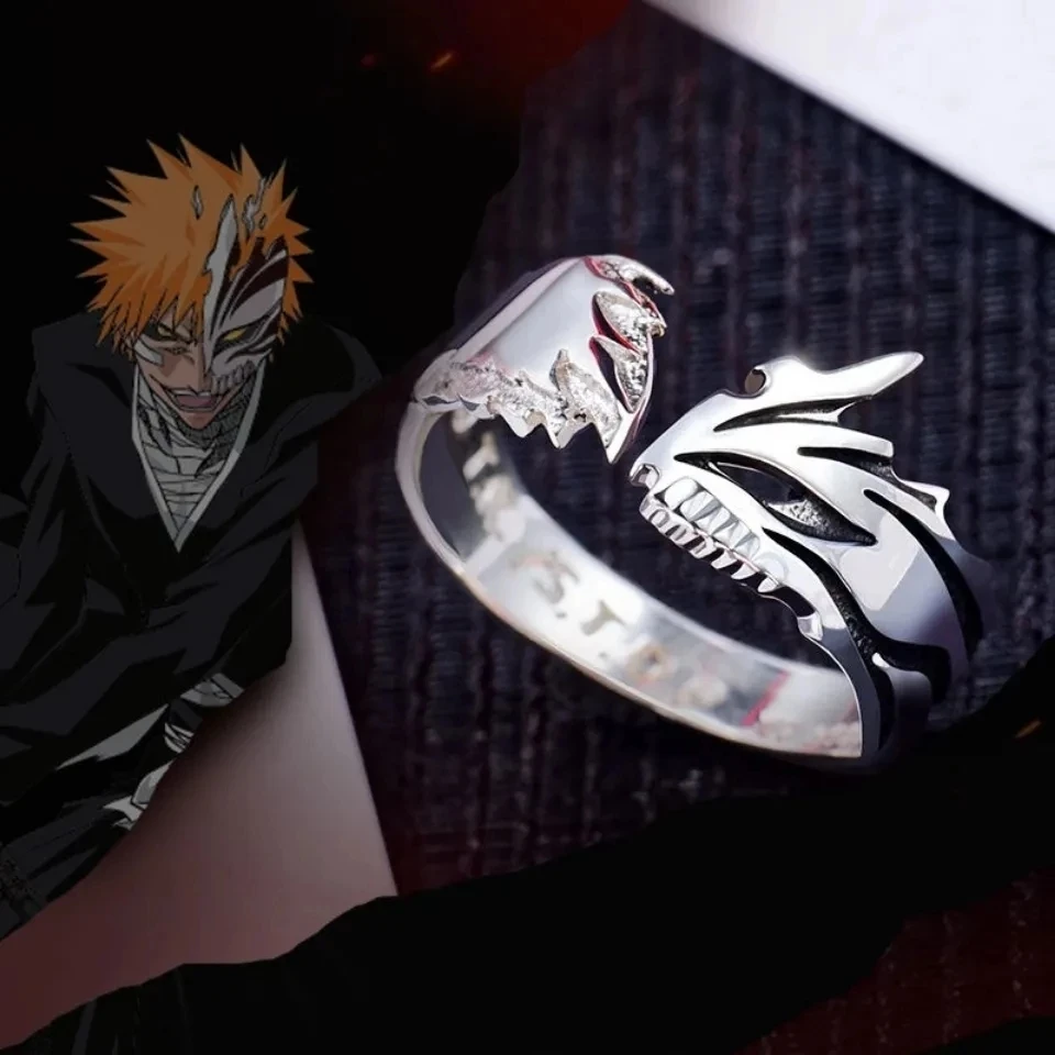 

Anime BLEACH Kurosaki Ichigo Rings Cosplay Props Jewelry Accessory Unisex Couple Lover Ring Adjustable Gift