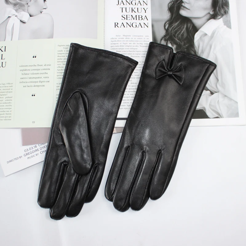 Новые женские перчатки из овчины зимние Бархатные Теплые черные универсальные