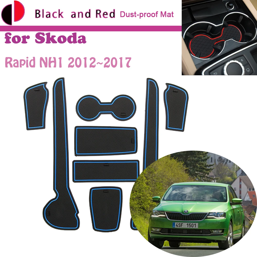 

Rubber Door Groove Mat for Skoda Rapid NH1 2012~2017 2013 2014 2015 Gate Storage Slot Coaster Dust-proof Car Sticker Accessories