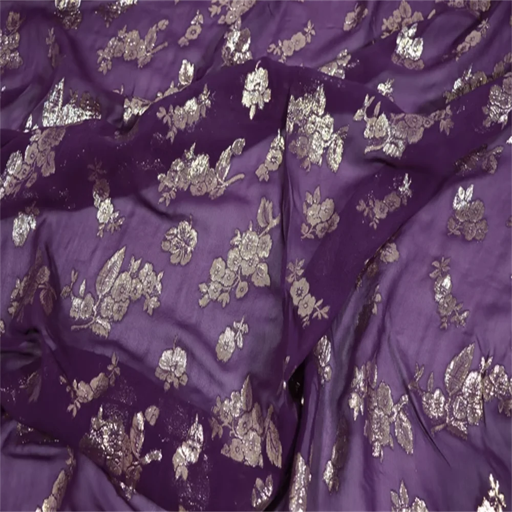 

Purple Ground Elegant Style Shiny Nice Floral Soft Feeling Material Silk Metallic Lurex Line Fabric for Women Summer Shirt