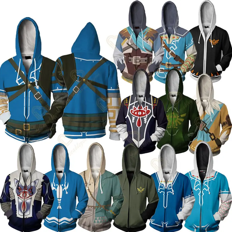 

Game Zelda Legend Clothes Costume Cosplay Hoodies Men's Casual 3D Print Hoodie Sweatshirt Zipper Coats Jacket Clothes Outerwear