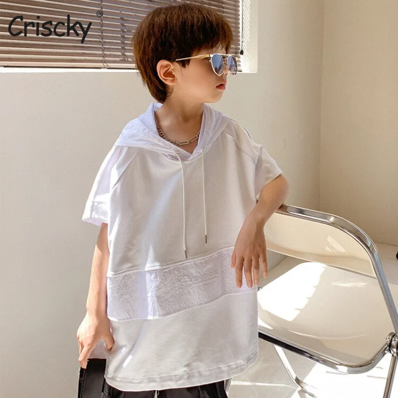 

Criscky Children T Shirt 2022 Summer Hooded Short-sleeve Baby Boy's T-shirt Cotton Casual Tees Kid's All Match T shirt