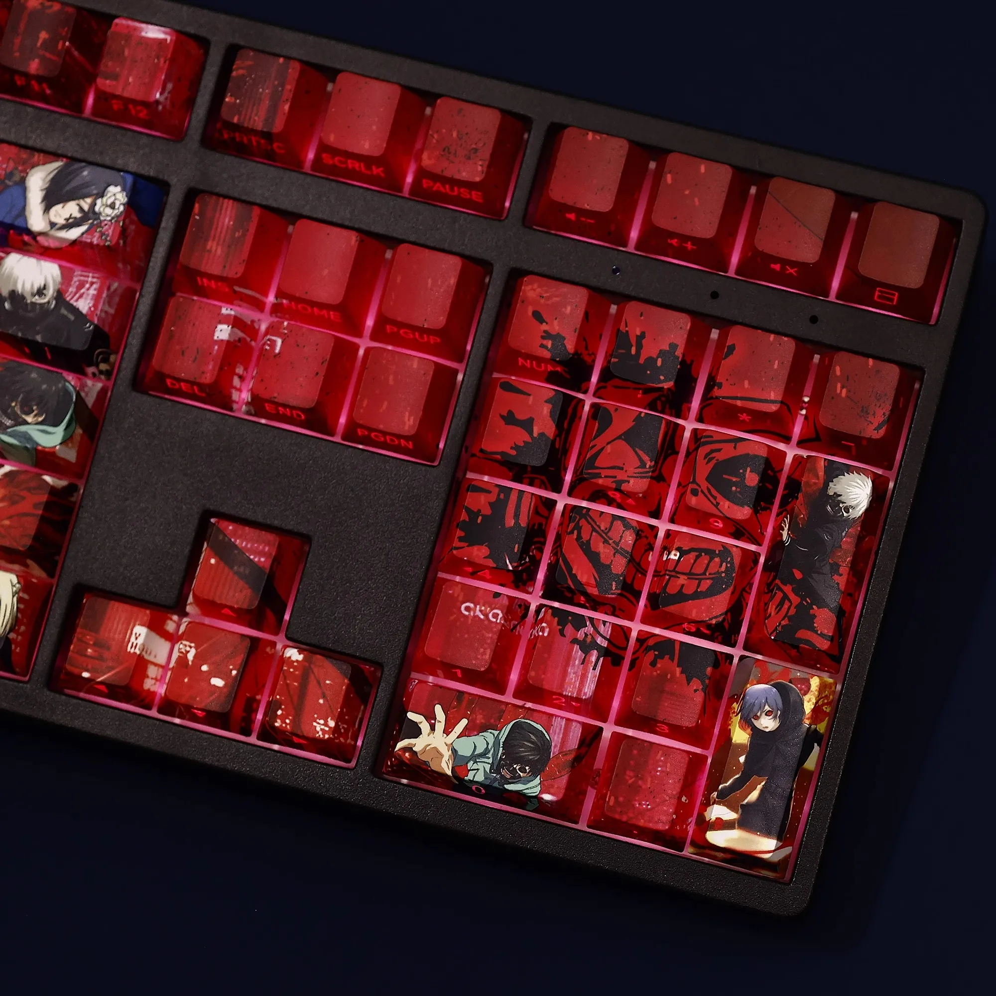 108 клавиш Tokyo Ghoul Kaneki Ken Keycap PBT Dye Subbed Side Printed Backlit Keycaps Аниме Мультяшные колпачки для ключей для ANSI 61 87 104 108 (art.: 3920cdf248698) - 3920cdf248698
