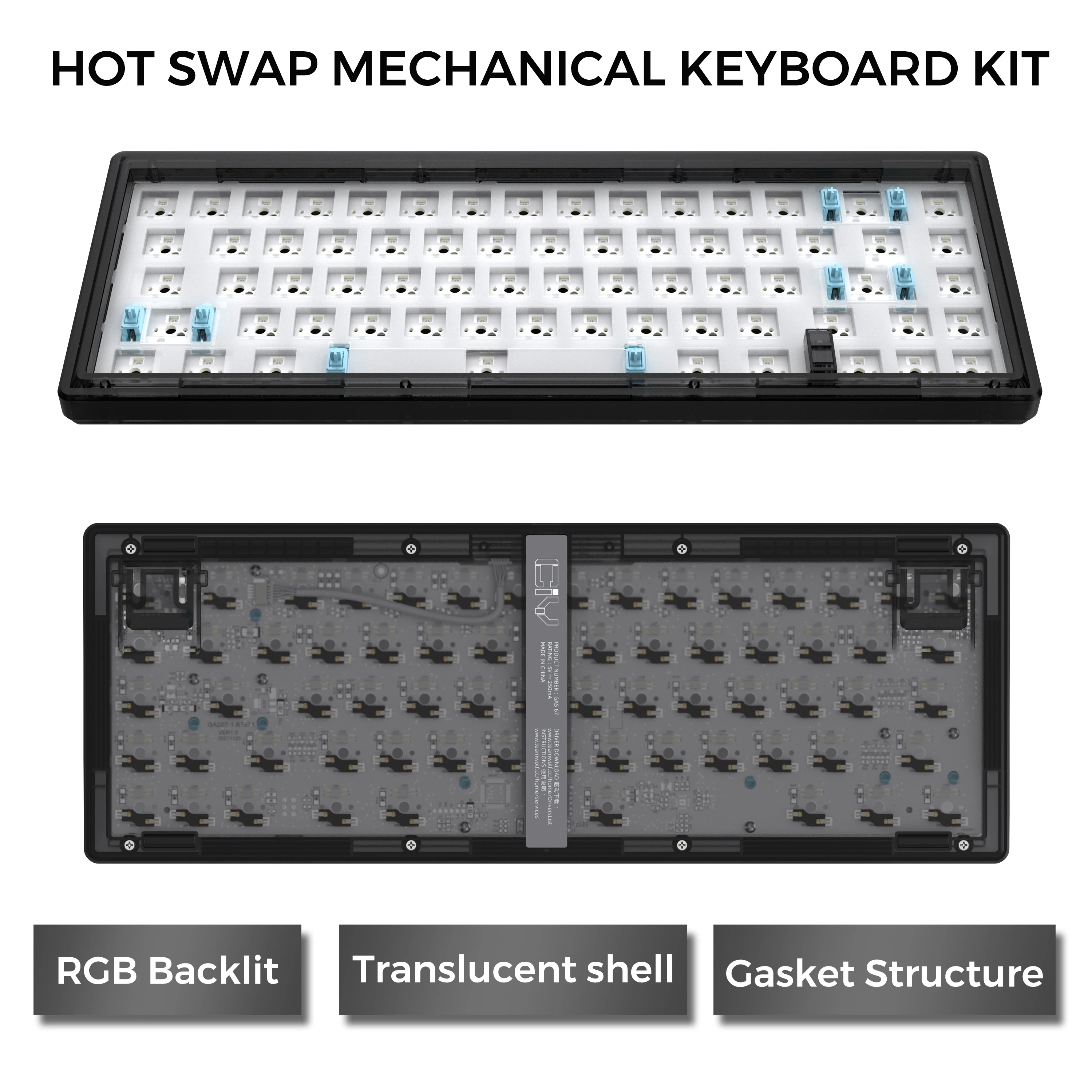 Troca Quente de Gas67 Personalizou o tipo Mecânico da Estrutura da Gaxeta do Jogo do Teclado-c Rgb Compatiable com Pinos para a Cereja Gateron Kailh a