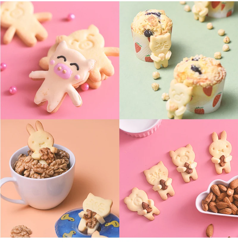 Cute Cartoon Bear Rabbit Cat Pig Shape Cookie Cutter Set Fondant Cake Biscuit Mold 3D Decorating Tools Baking Moulds |