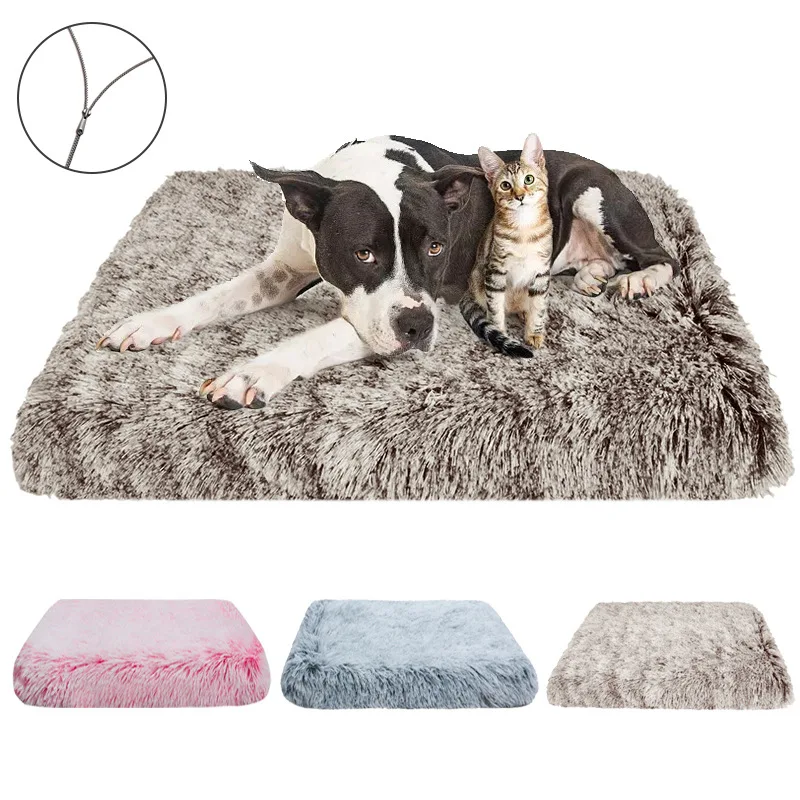 

Long Plush Square Dog Bed Mat Removable for Cleaning Puppy Cat cushion Super Soft Claming Pet Bed for Small Medium Large Dogs