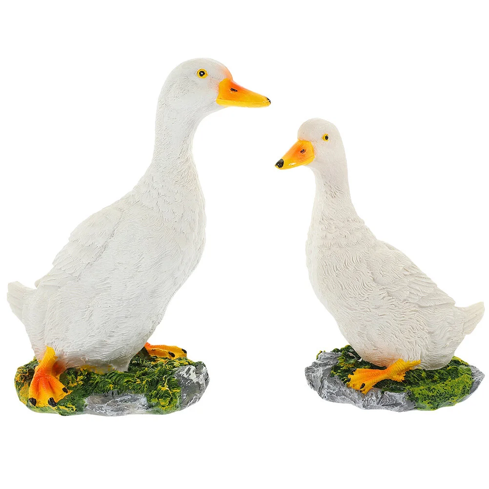 

2 Pcs Little Duck Garden Statue Small Decoration Artificial Ornaments Decors Resin Simulated Statues