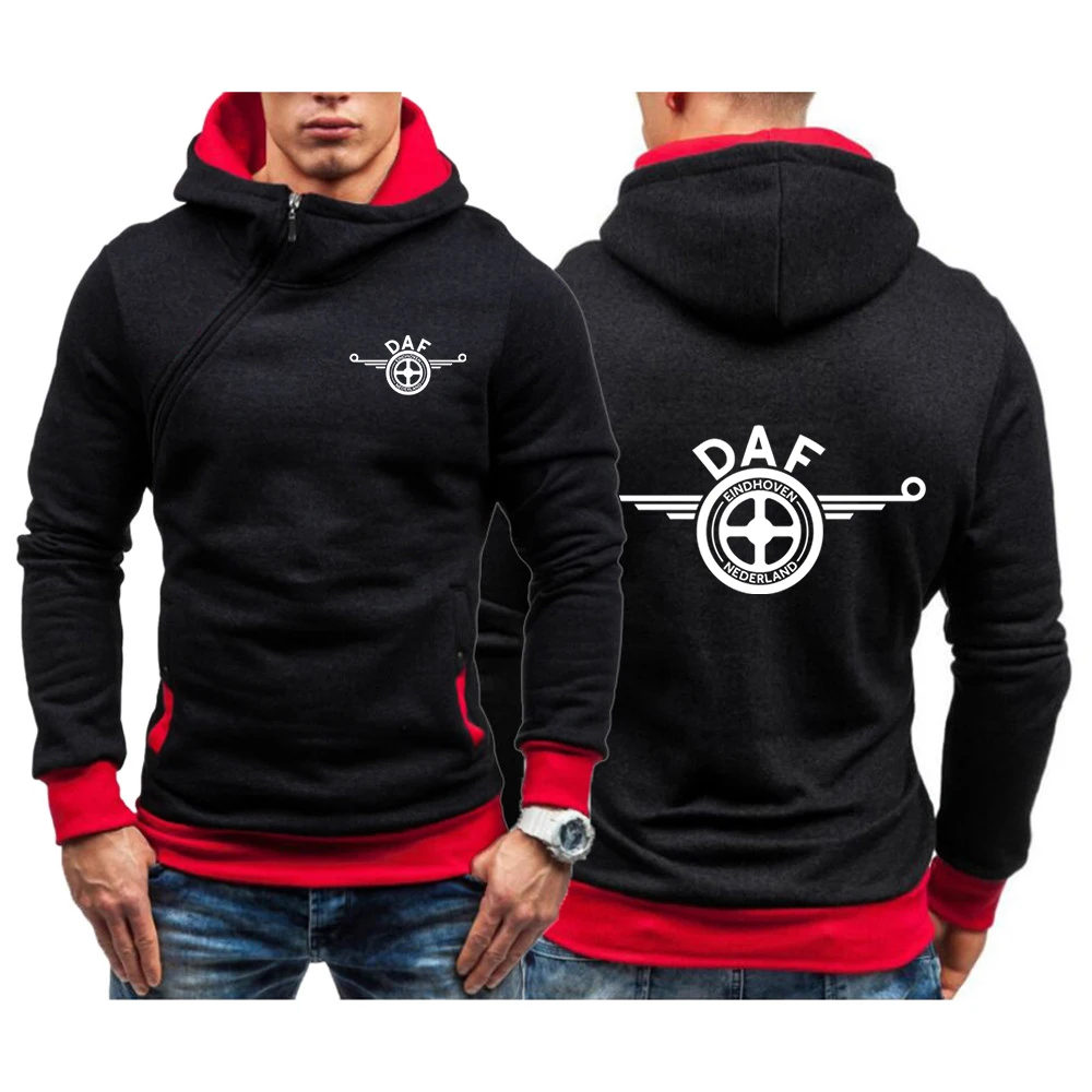 

2022 Spring Autumn DAF TRUCKS Logo Printed Mens Hoodie Diagonal Zipper Sweatshirt Sportswear Streetwear Pullover Clothing