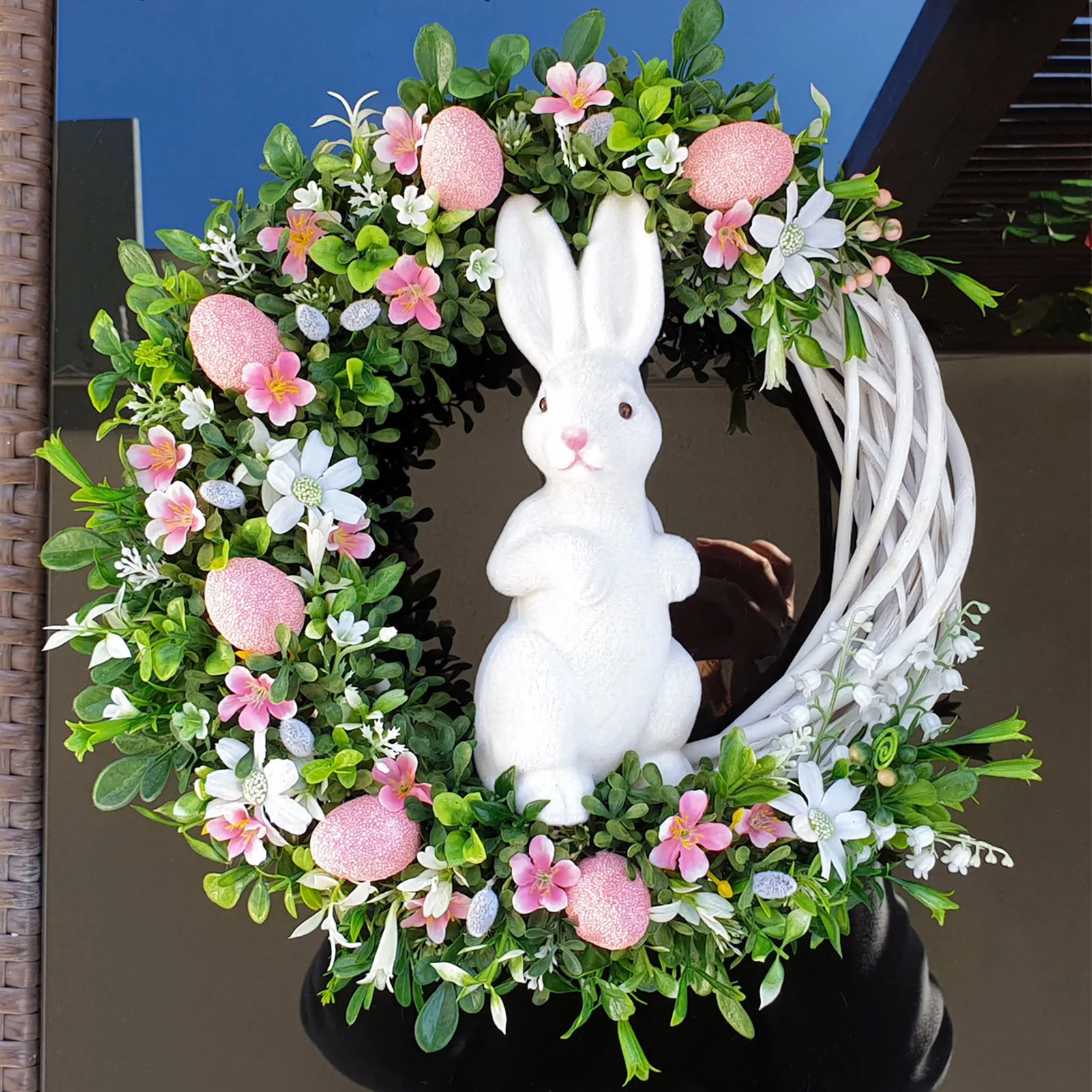 

2022 Happy Easter Bunny Garland Home Outdoor Garden Door Wall Decoration Artificial Easter Rabbit Wreath Hanging Ornament