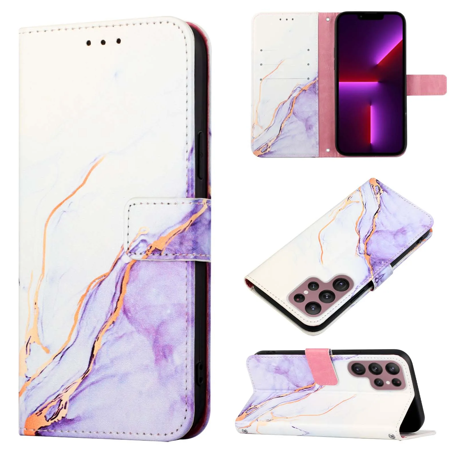 Фото Кожаный чехол-кошелек с мраморным узором для Sharp Sense 9 R10 Wish 5 Simple Sumaho5 Basio Active3 Aquos Zero6 с ремешком на запястье и откидной крышкой №4