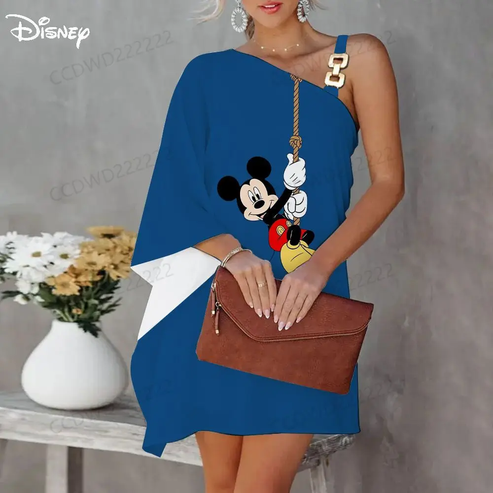 Mickey Sexy Dress for Women Diagonal Collar One-Shoulder Evening Dresses Disney Minnie Mouse Elegant Party 2023 Luxury Sexy Mini