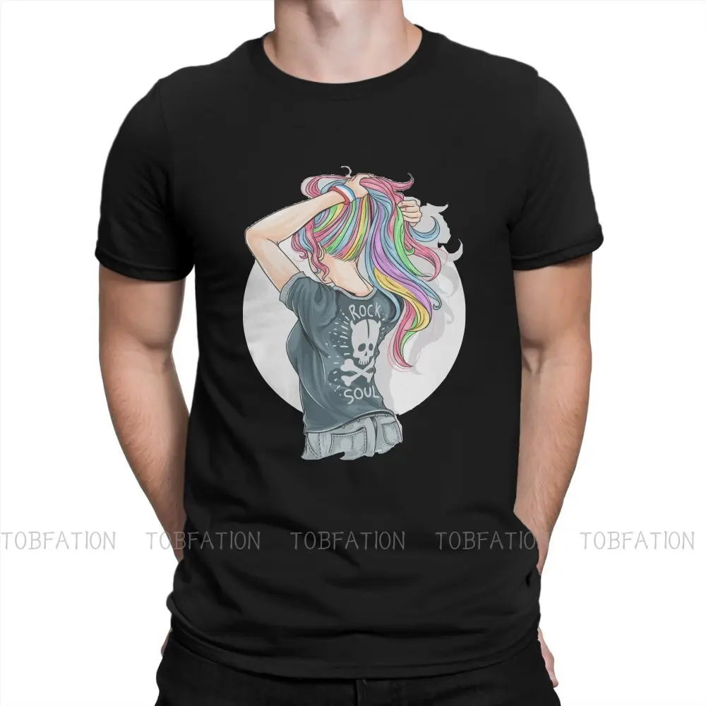 

Girl Unicorn Full Colour Hair with Rocker Hipster TShirts Popularity Trend Men Style Pure Cotton Tops T Shirt O Neck Oversized