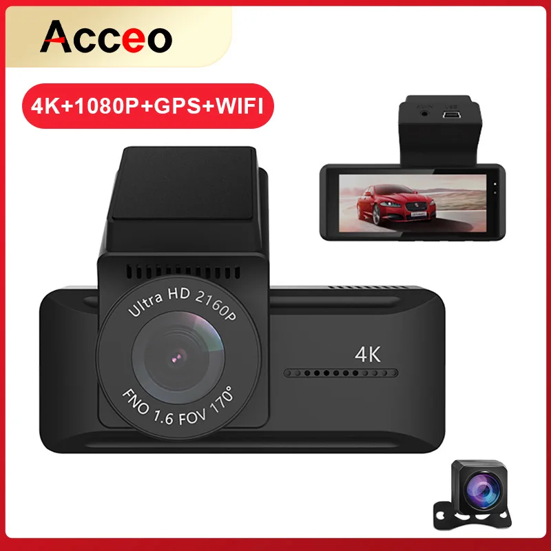 Видеорегистратор Acceo 4K SHD Автомобильный видеорегистратор 2 объектива камеры GPS Wi-Fi