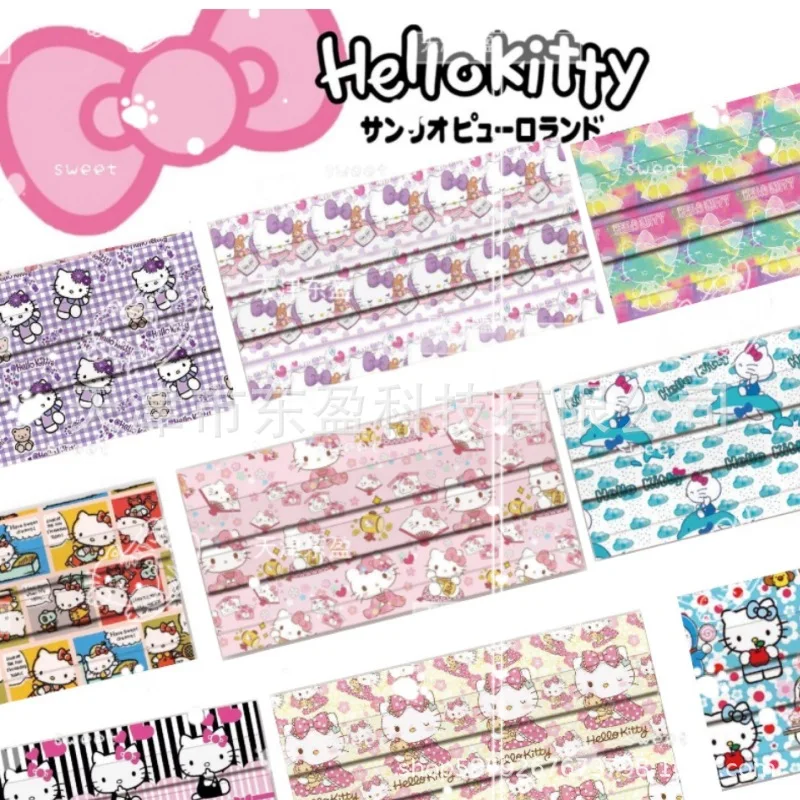 

Маска одноразовая 3-слойная с принтом аниме «Hellowkitty», 50 шт.