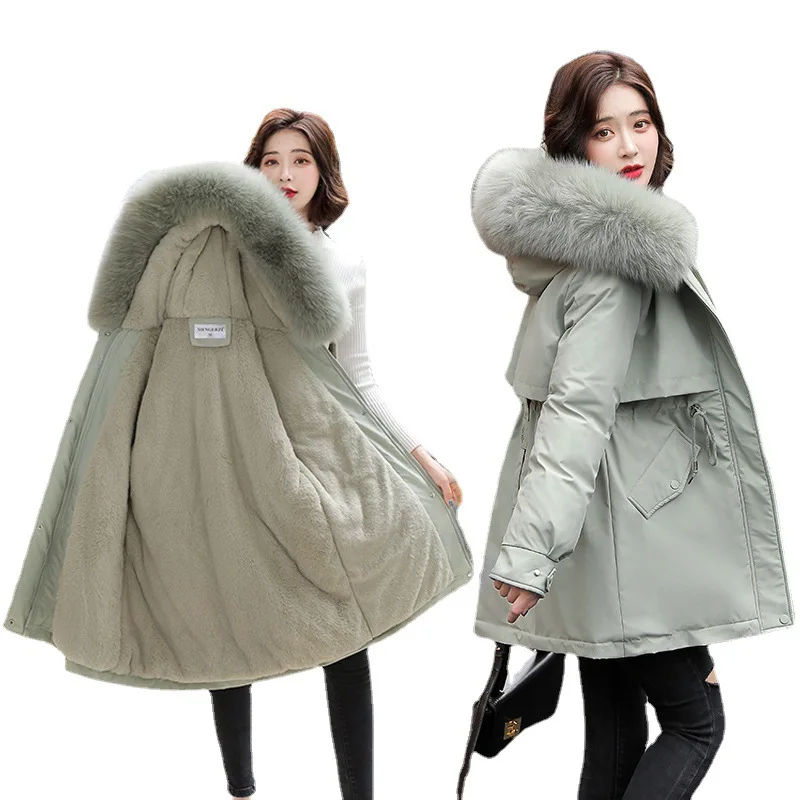 Jacket Women Parka Fashion Long Coat Wool Liner Hooded Parkas Slim With Fur Collar Warm Snow Wear Padded Clothes 2022 New Winter