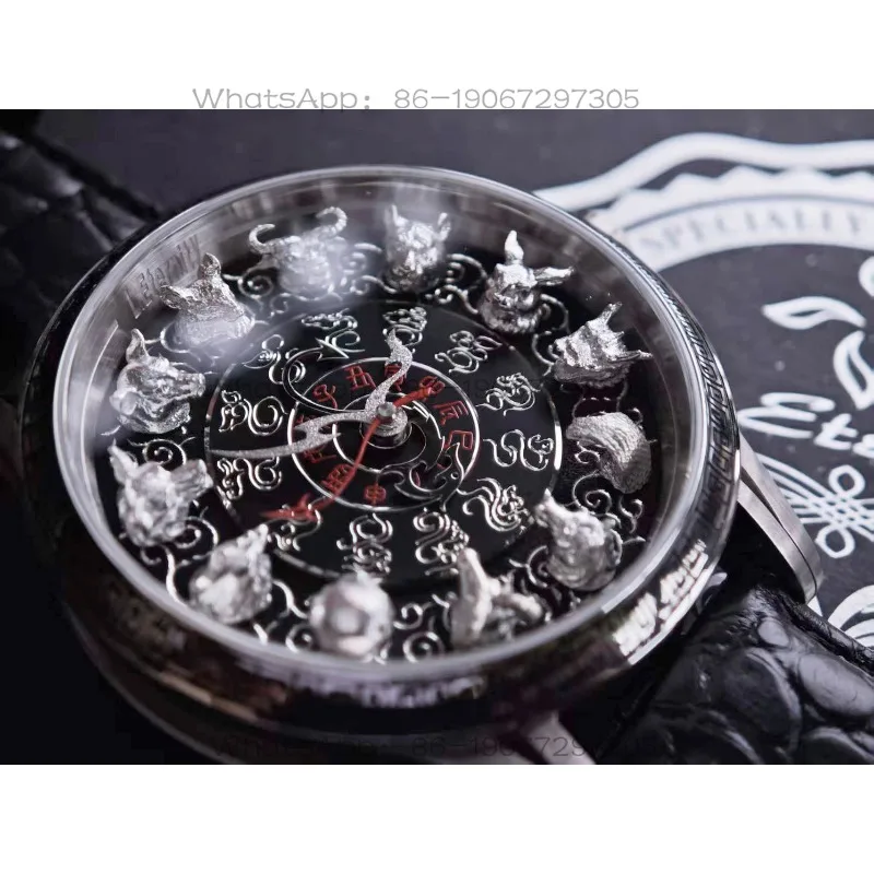 Фото Часы Hanfeng Retro Zodiac с микрогравировкой, головой зверя, из стерлингового серебра, с автоматическим механическим механизмом №1