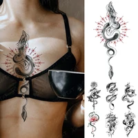 waterproof temporary tattoo sticker black dragon snake rose totem flash tatto for women men sexy arm chest body art fake tattoos