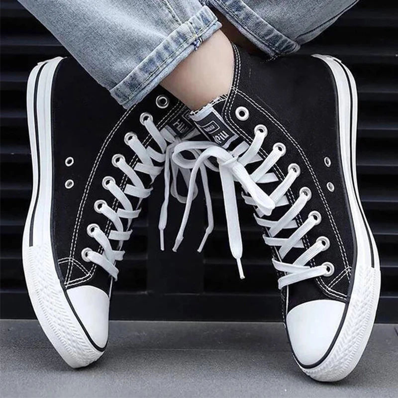 

Spring Autumn 2022 Men Canvas Shoes Vulcanize Shoes Men Fashion Mixed Color Lace-Up Breathable High Top Sneakers Plus Size 35-44