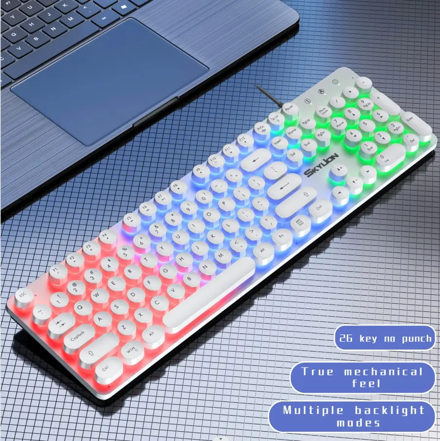   SKYLION H300 Wired 104 Keys Membrane Keyboard Many Kinds of Colorful Lighting Gaming and Office For Windows and IOS System 