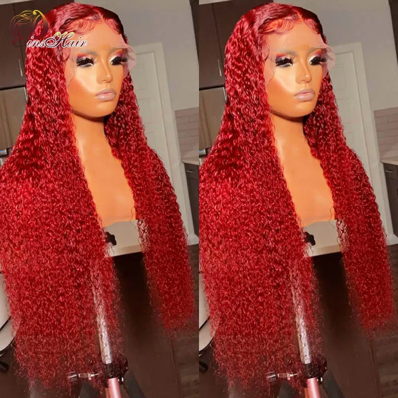 99J Red Lace Front Human Hair Wigs Deep Curly Frontal Wig Human Hair For Women Transparent Lace Front Wig Colored Curly Red Wig