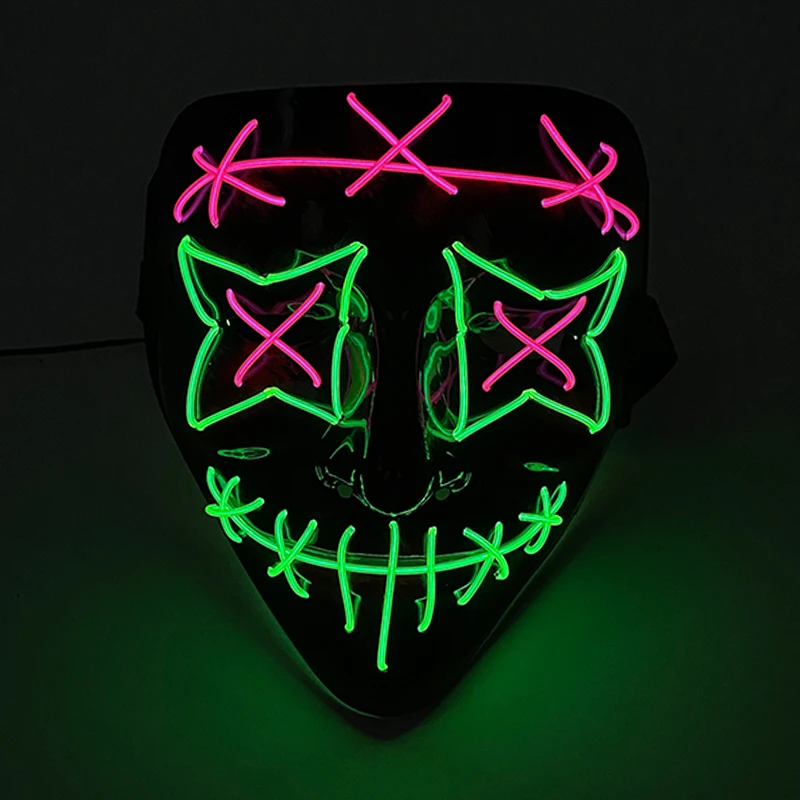 

New Halloween Luminous Scary Face Mask LED Glowing Smiling Clown Mask Neon Light Up Horror Mask Rave Party Costume Props