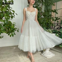 booma 2022 sparkly starry tulle midi prom dresses sweetheart sequined a line wedding party dresses tea length tiered prom gowns