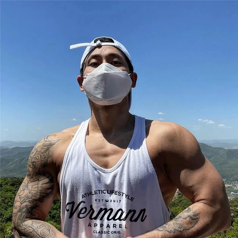 Оранжевая Майка для бодибилдинга майка тренажерного зала Мужская одежда фитнеса