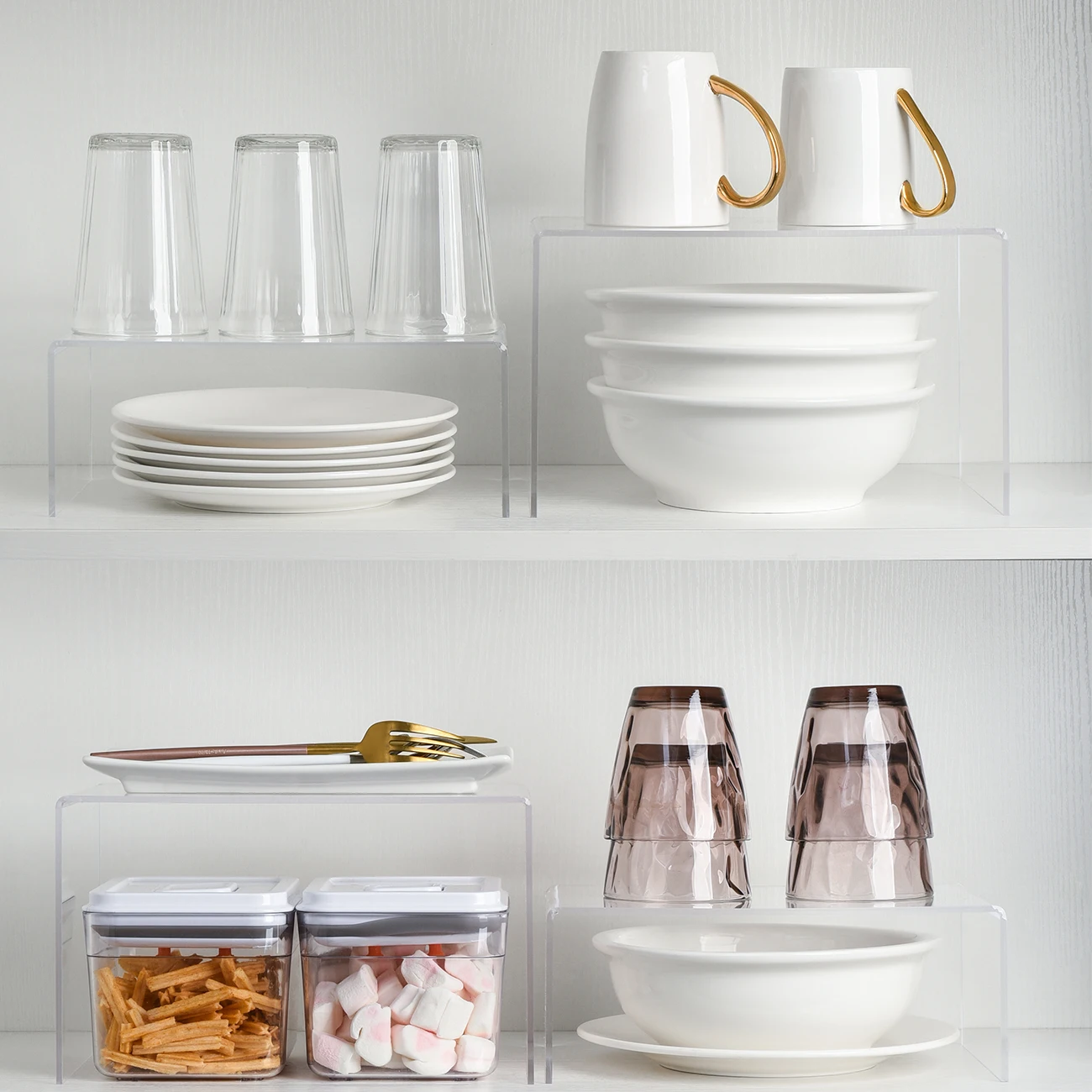 

Cabinets Divider And Organizer Acrylic Layered Storage Rack For Kitchen Transparent Home Desktop Storage Racks