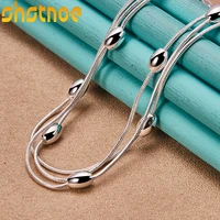 925 sterling silver three snake chain smooth beads necklace 18 inch chain for women man engagement wedding fashion charm jewelry