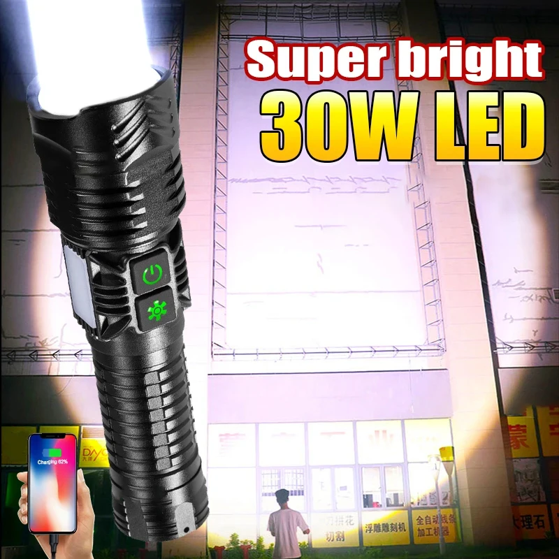 

Rechargeable Flashlight 30W LED Super Powerful Torch Light 1500M Tactical High Power LED Flashlights Long Shot Hand Lamp 6 Modes